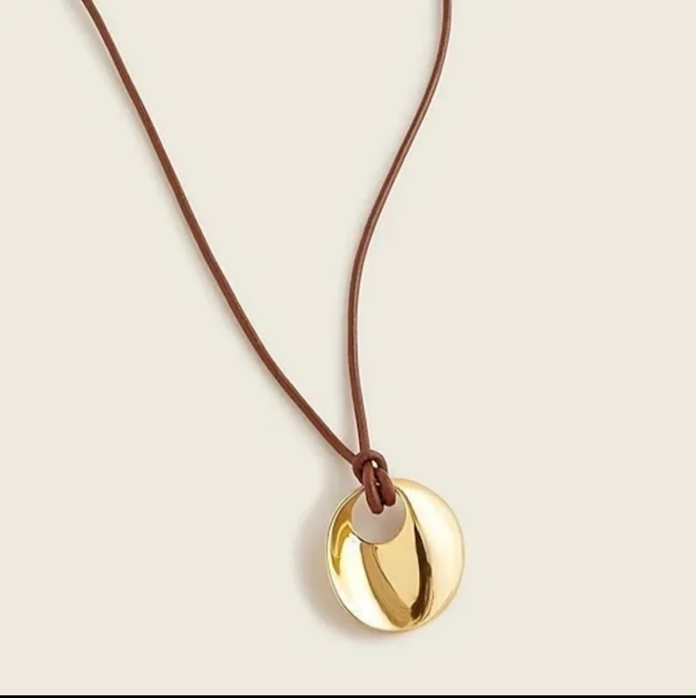 J.Crew Brown Leather & Gold Mirror Charm Necklace BNWT SO 1 LEFT! $70 - Picture 2 of 6